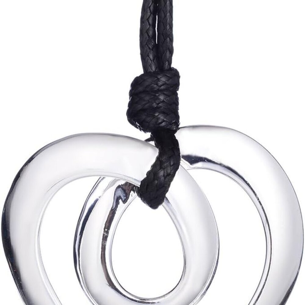 Heart Pendant Necklace Silver Plated Black Leather Rope Long Chain for Women